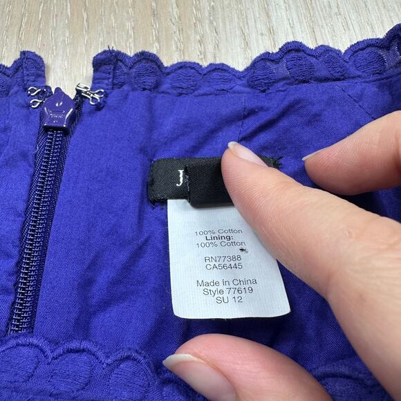 J Crew Purple Eyelet Sleeveless Fit & Flare Dress Cotton Lined Zip Back Size 4 - Picture 8 of 12